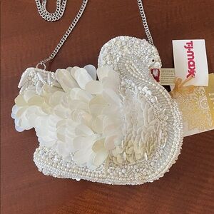 White Swan Beaded Bag Purse Made in India TJ Maxx
